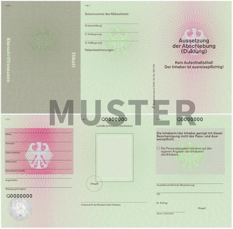 Muster eines Duldungsdokument